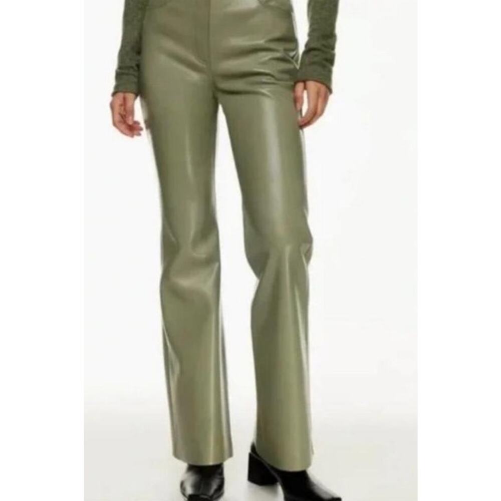 Aritizia Wilfred Womans Sz 6 Roma Pants Green Vegan Leather Bootcut Pockets